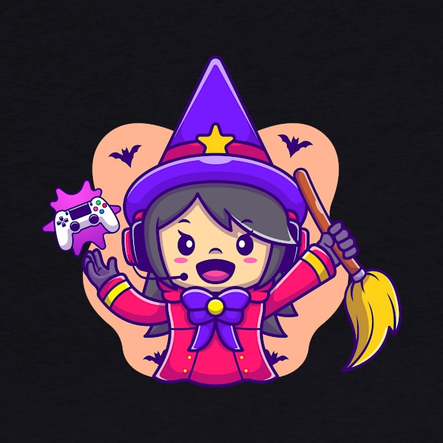 Cute Female Witch Gaming Cartoon by Catalyst Labs